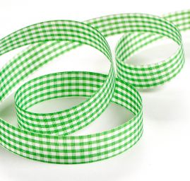 Stuha károvaná 15mm zelenobílá kostka