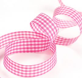 Stuha károvaná 15mm růžovobílá kostka