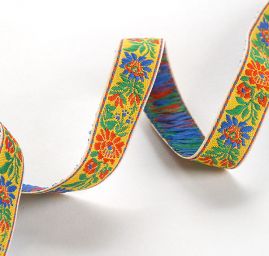 Stuha krojová vyšívaná žlutá 1,5cm