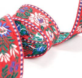 Stuha krojová vyšívaná červená 2,5cm