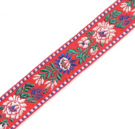 Stuha krojová vyšívaná červená 2,5cm
