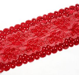 Pružná krajka vsadka lem lístečky červená