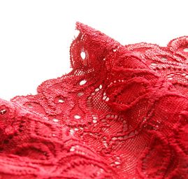 Pružná krajka vsadka lem lístečky červená