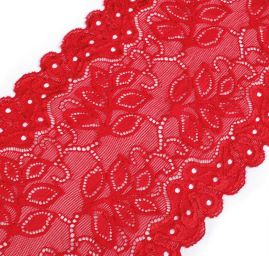 Pružná krajka vsadka lem lístečky červená