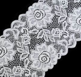 Pružná krajka vsadka lem velké květy bílá