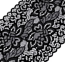 Pružná krajka lem velký květ 17,5cm černá