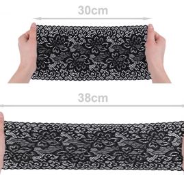 Pružná krajka lem velký květ 17,5cm černá