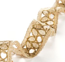 Krajková kovová stuha lístky zlatá