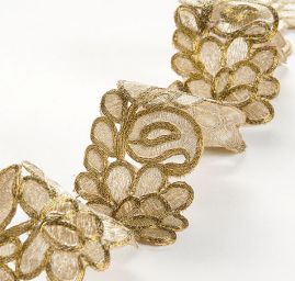 Krajková kovová stuha široká velké květy