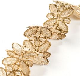 Krajková kovová stuha jednoduchý květ zlatá