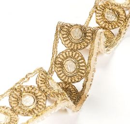 Krajková kovová stuha kolečka zlatá