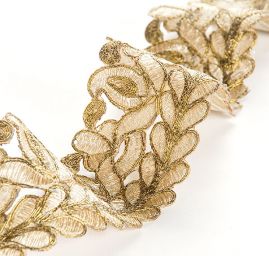 Krajková kovová stuha starozlatá