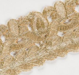 Krajková kovová stuha větvičky světle zlatá