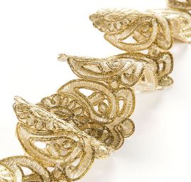 Krajková kovová stuha orientální vzor větší sv.zlatá