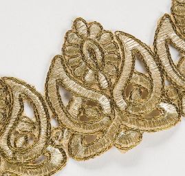Krajková kovová stuha orientální vzor větší sv.zlatá