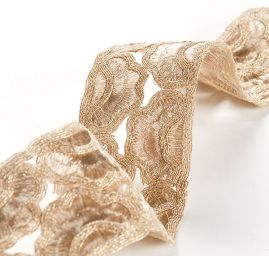 Krajková kovová stuha obloučky měděná