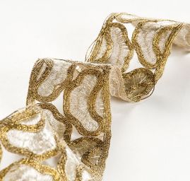 Krajková kovová stuha obloučky starozlatá