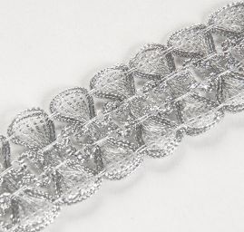 Krajková kovová stuha mašličky stříbrná