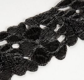Krajková kovová stuha květy černá
