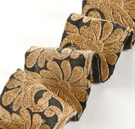 Šantungová stuha zlatý romantický vzor II.jakost