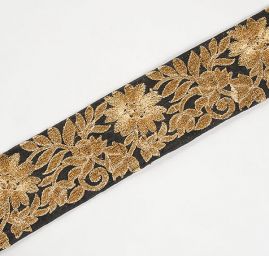 Šantungová stuha vyšívaná zlaté květy