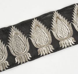 Šantungová stuha vyšívaná větší listy II.jakost