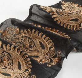 Šantungová stuha velký ornament kapka zlatá II.jakost