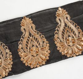 Šantungová stuha velký hlavicový vzor zlatý II.jakost