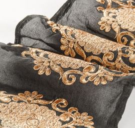 Šantungová stuha velká romantická výšivka zlatá II.jakost