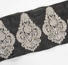 Šantungová stuha velký ornament stříbrná II.jakost