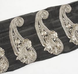 Šantungová stuha velký paisley motiv stříbrný II.jakost