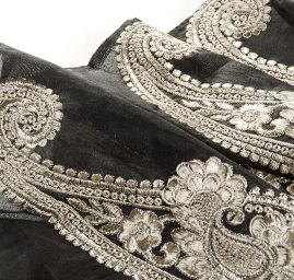 Šantungová stuha velký paisley motiv stříbrný II.jakost