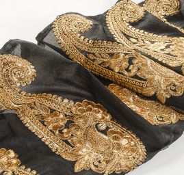 Šantungová stuha velký paisley motiv zlatý II.jakost