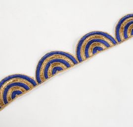 Šantungová stuha vyšívané oblouky tm.modré