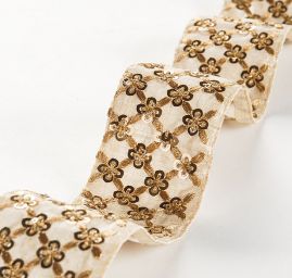 Šantungová stuha vyšívaná s flitry světle zlatá