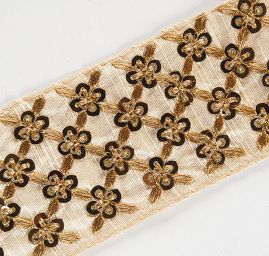 Šantungová stuha vyšívaná s flitry světle zlatá