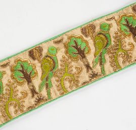 Stuha vyšívaná na šantungu ptáci zelená