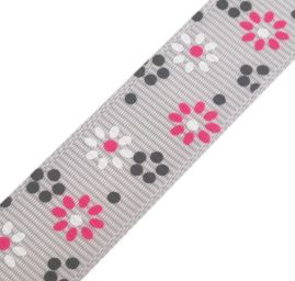 Stuha rypsová šíře 15mm tisk kytičky šedá