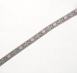 Vyšívaná stuha orientální vzor růžová/zelená