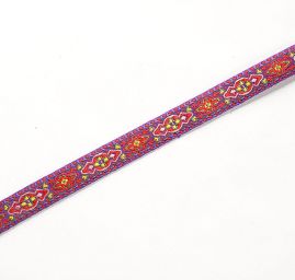 Vyšívaná stuha orientální vzor červená/fialová