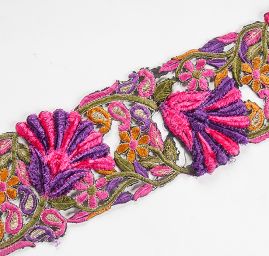 Stuha porta vzdušná výšivka růžová/fialová