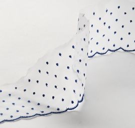 Organzová vyšívaná porta puntíky modro/bílá