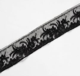 Krajka lem květy černé barvy