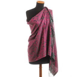 Hedvábná šála žakár třásně zelená/růžová