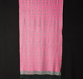 Hedvábná šála žakár třásně zelená/růžová