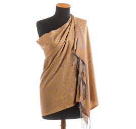 Hedvábní šála žakár třásně žluto/šedá