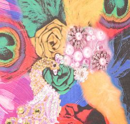 Efektní šála s třásněmi paví pera/růže červená