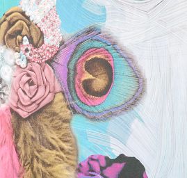 Efektní šála s třásněmi paví pera/růže tyrkysová