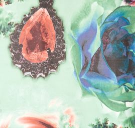 Efektní šála s třásněmi šperk/květy rezavomodrá