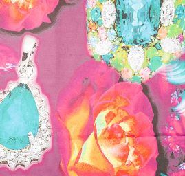 Efektní šála s třásněmi šperk/květy tyrkysová